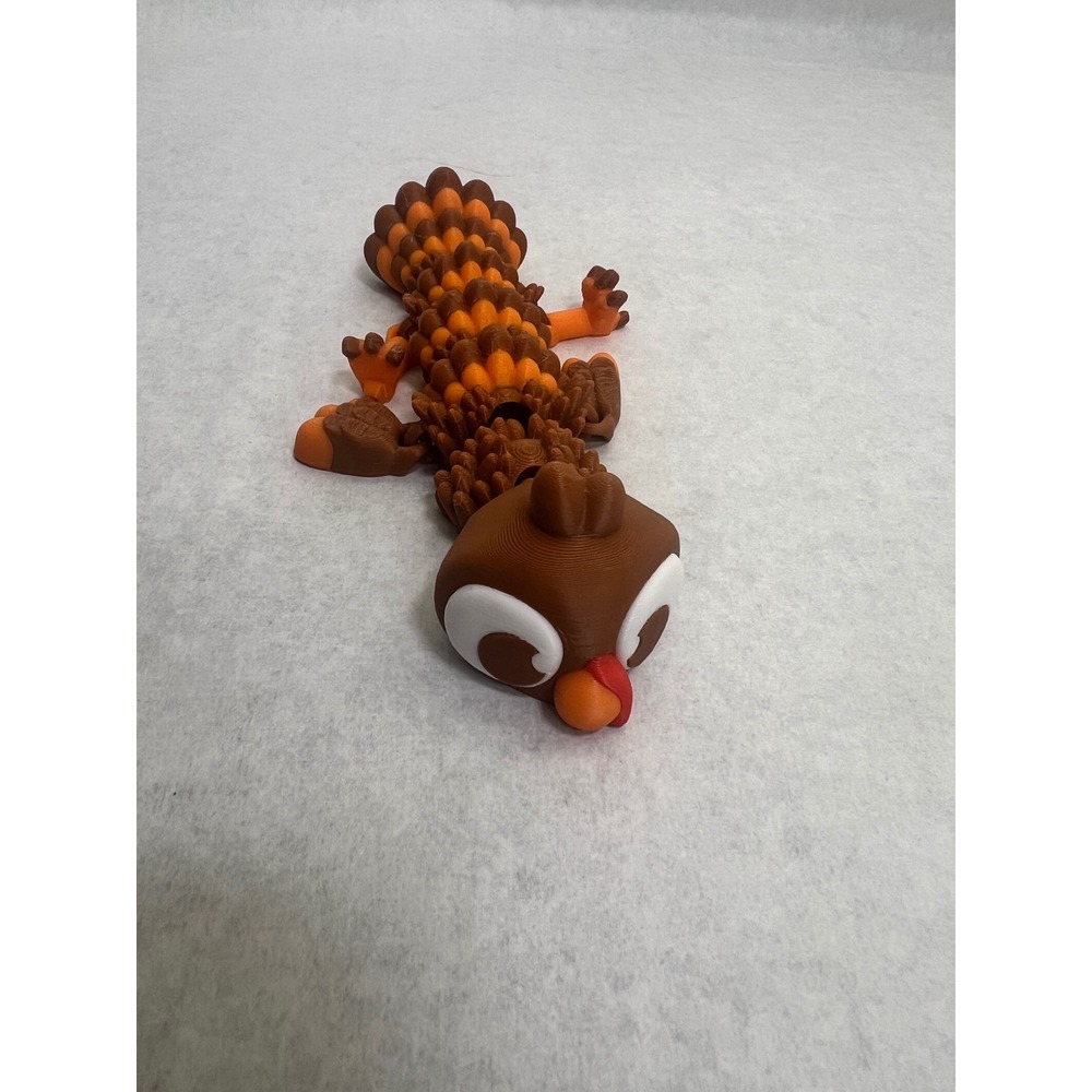 Articulated 3D Printed Turkey Fidget Toy Brown Orange Thanksgiving Decor 5.5"